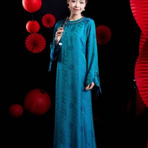 Áo Dài Gấm Phượng Hoàng MARYMY Màu Xanh Thiết Kế Cách Tân Thanh Lịch