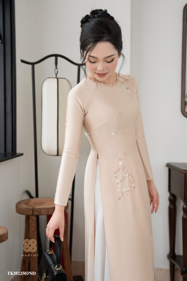 Áo Dài Mẹ Túc Viên MARYMY Lụa Hàn Châu Đính Kết