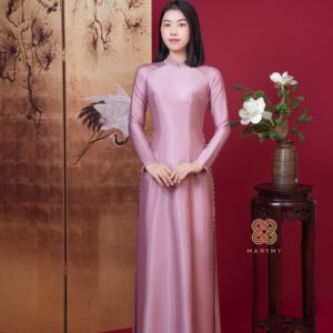 Áo Dài Truyền Thống Lụa Vân Gỗ MARYMY 4 Tà Màu Màu Tím Than