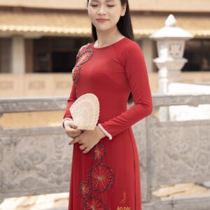 Áo Dài Mẹ Đính Kết Đỏ MARYMY Thiết Kế Cao Cấp, Thanh Lịch