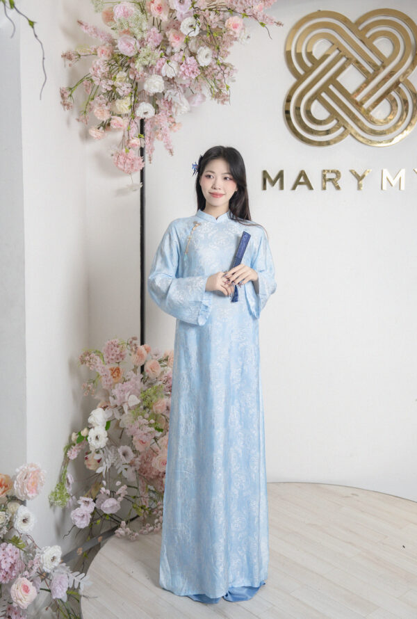 Áo Dài Thủy Vân MARYMY Tơ Tằm Nha Xá Đính Charm Thanh Lịch
