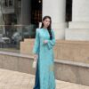 Áo Dài Cách Tân Lam Điểu MARYMY Chất Liệu Tơ Tằm 9D Họa Tiết Hoa Tú Cầu Kết Hợp Đính Charm Trước Ngực