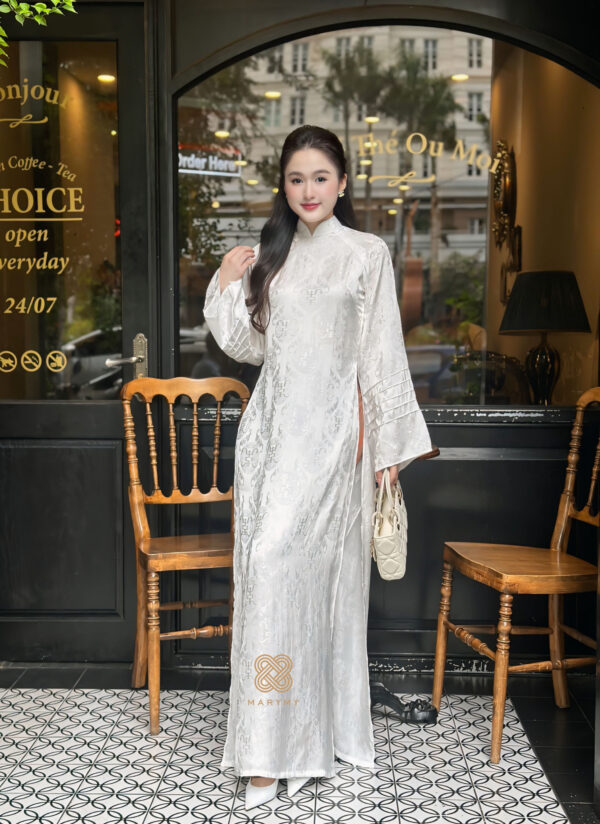Áo Dài Cách Tân Bạch Vân MARYMY Gấm Thọ Dơi 4 Tà