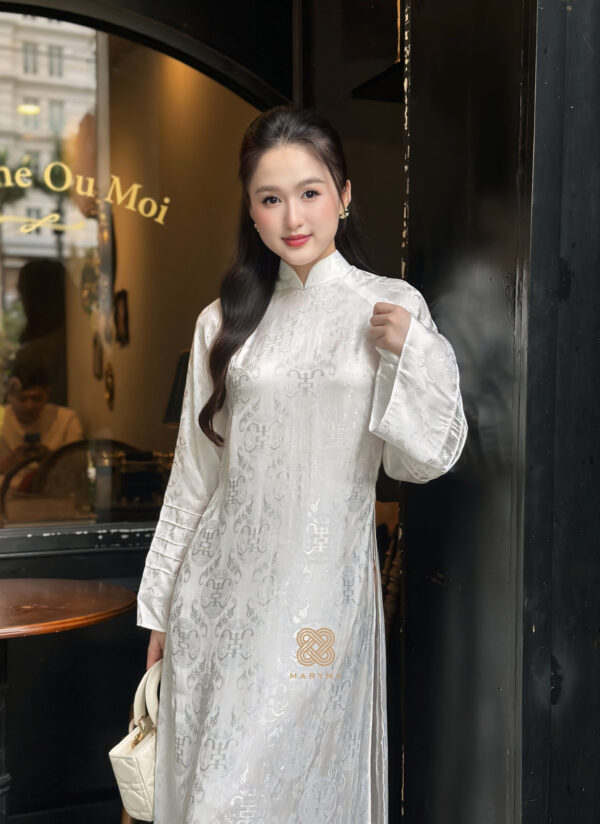 Áo Dài Cách Tân Bạch Vân MARYMY Gấm Thọ Dơi 4 Tà