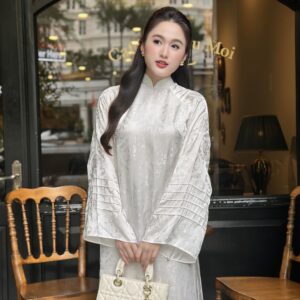 Áo Dài Cách Tân Bạch Vân MARYMY Gấm Thọ Dơi 4 Tà