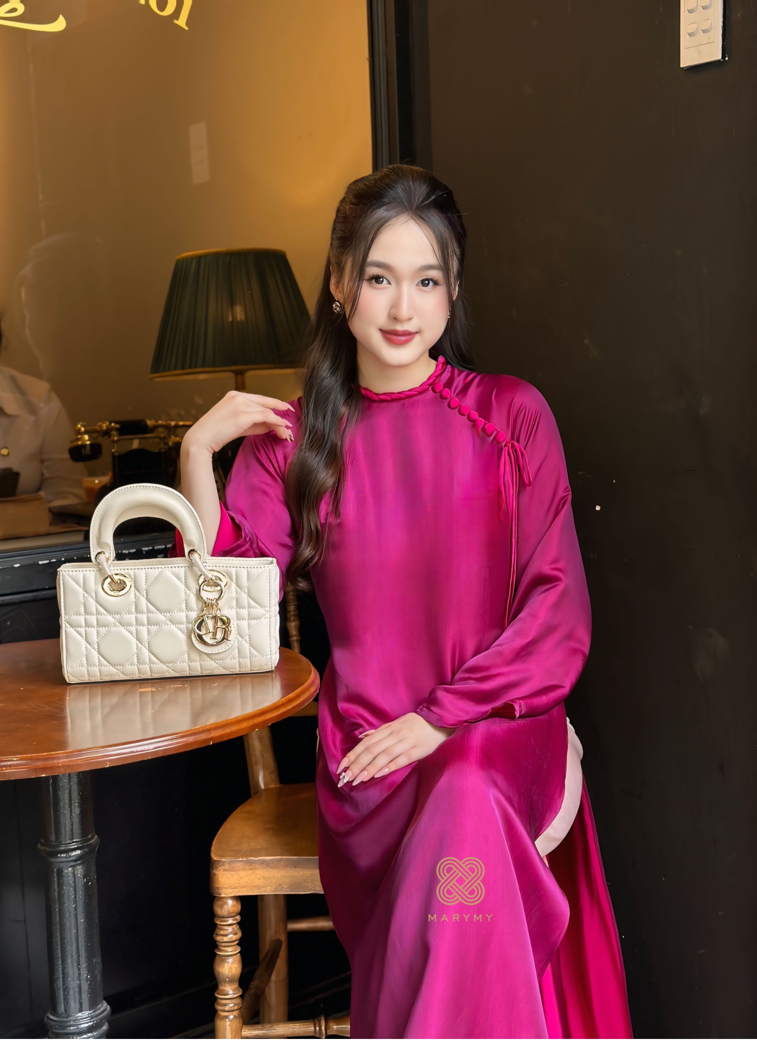 Áo Dài Cách Tân Cẩm Yên MARYMY Cổ Áo Cách Điệu Phối Nơ