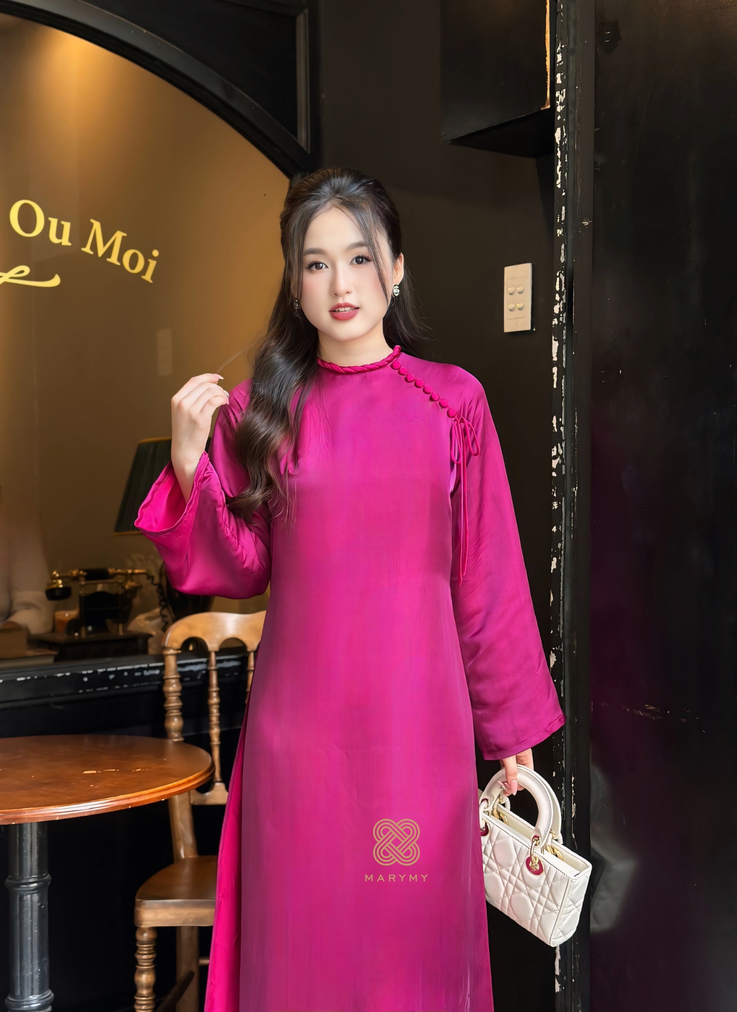 Áo Dài Cách Tân Cẩm Yên MARYMY Cổ Áo Cách Điệu Phối Nơ
