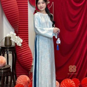 Áo Dài Cách Tân Cổ Đá MARYMY Tơ Tằm Nha Xá