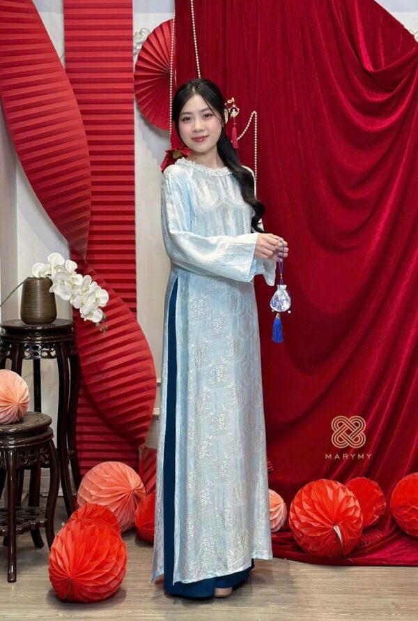Áo Dài Cách Tân Cổ Đá MARYMY Tơ Tằm Nha Xá