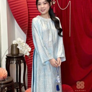 Áo Dài Cách Tân Cổ Đá MARYMY Tơ Tằm Nha Xá