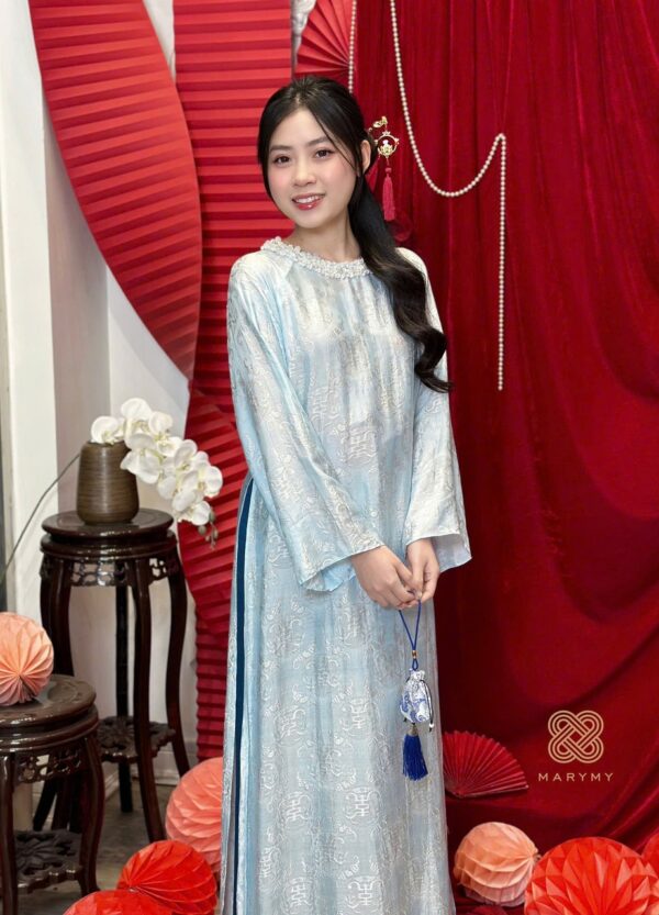 Áo Dài Cách Tân Cổ Đá MARYMY Tơ Tằm Nha Xá