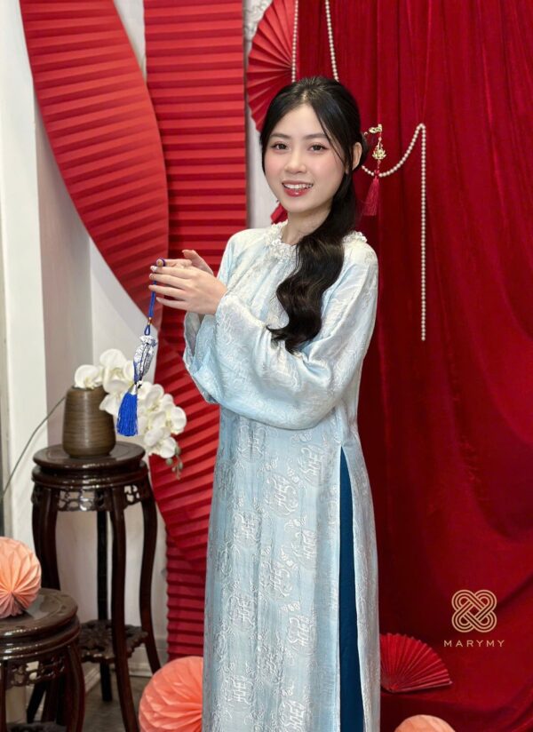 Áo Dài Cách Tân Cổ Đá MARYMY Tơ Tằm Nha Xá