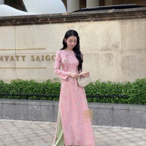 Áo Dài Cách Tân Đào Túc MARYMY Chất Liệu Lụa Tằm Silk Thiết Kế Kết Đan Thủ Công Tạo Nét Cổ Phong Kiều Diễm