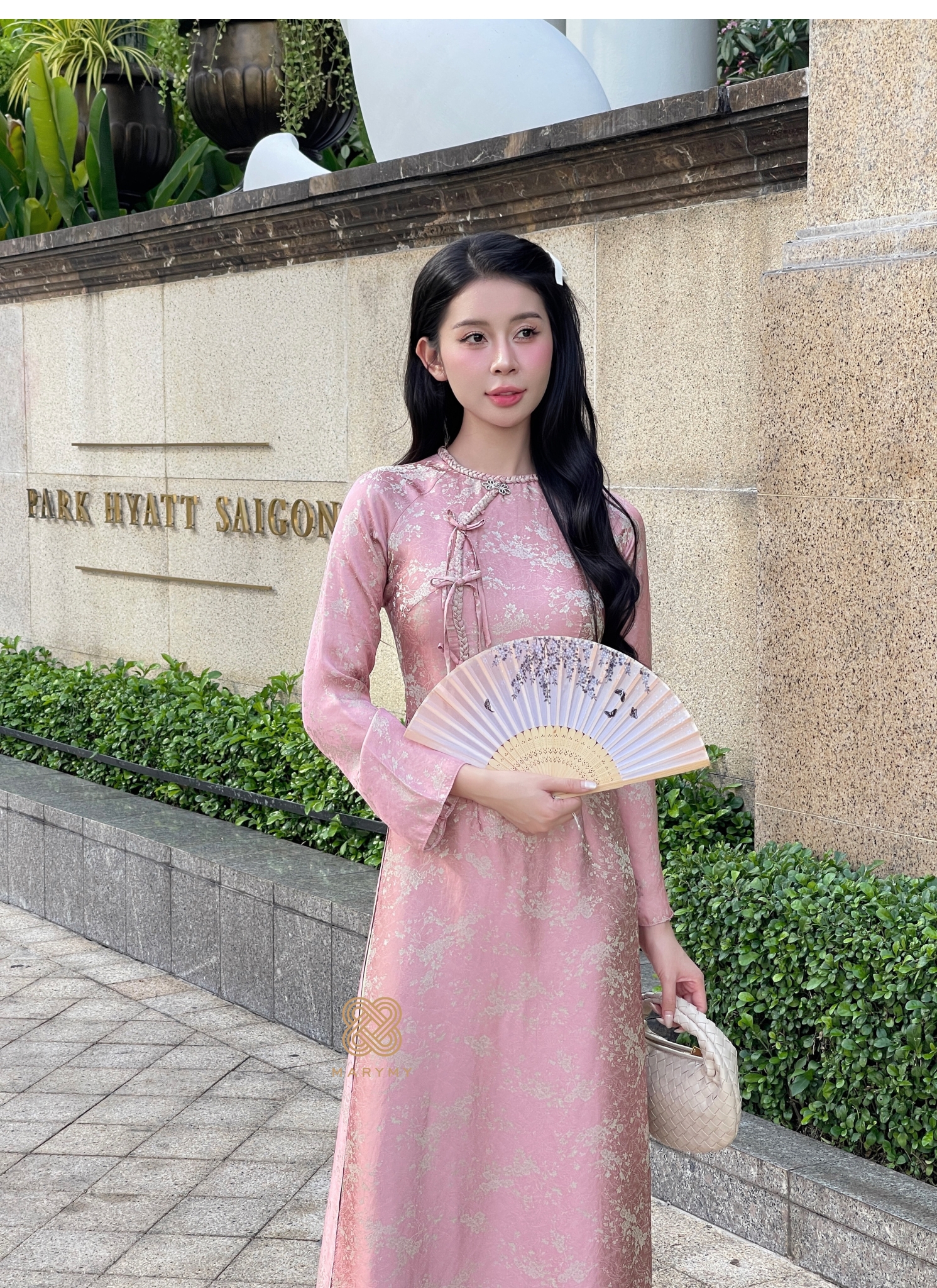Áo Dài Cách Tân Đào Túc MARYMY Chất Liệu Lụa Tằm Silk Thiết Kế Kết Đan Thủ Công Tạo Nét Cổ Phong Kiều Diễm