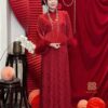 Áo Dài Cách Tân Gấm Vân Sa MARYMY Thiết Kế Tay Lông Vũ Thanh Lịch