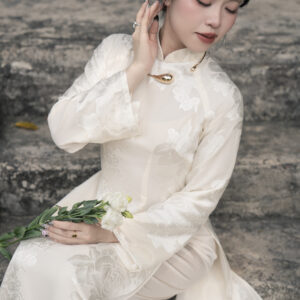 Áo Dài Cách Tân Hồng Lam MARYMY Cổ Trụ 4 Tà