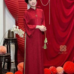 Áo Dài Cách Tân Nhã Thi MARYMY Thiết Kế Tay Lửng Đính Charm Trước Ngực Cách Điệu