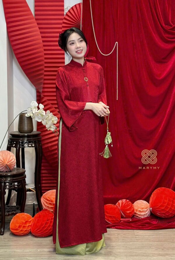 Áo Dài Cách Tân Nhã Thi MARYMY Thiết Kế Tay Lửng Đính Charm Trước Ngực Cách Điệu