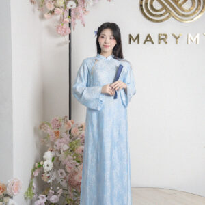Áo Dài Thủy Vân MARYMY Tơ Tằm Nha Xá Đính Charm Thanh Lịch