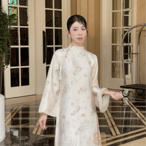 Áo Dài Cách Tân Yên Hồng MARYMY Lụa Hàn Châu In Họa Tiết Xà Cừ