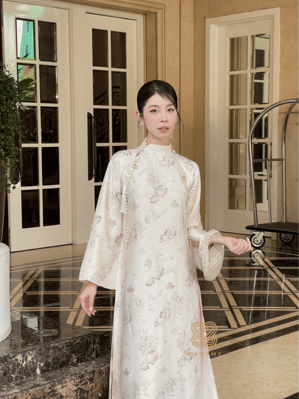 Áo Dài Cách Tân Yên Hồng MARYMY Lụa Hàn Châu In Họa Tiết Xà Cừ