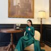 Áo Dài Truyền Thống Lụa Thạch Anh Xanh Lá MARYMY