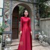 Áo Dài Truyền Thống Lụa Thạch Anh Đỏ MARYMY