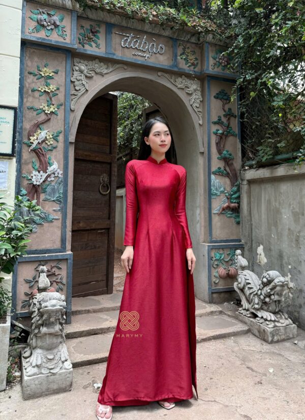 Áo Dài Truyền Thống Lụa Thạch Anh Đỏ MARYMY