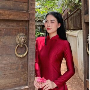 Áo Dài Truyền Thống Lụa Thạch Anh Đỏ MARYMY