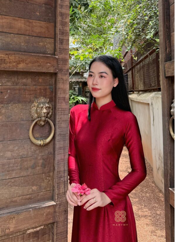 Áo Dài Truyền Thống Lụa Thạch Anh Đỏ MARYMY