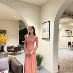 Áo Dài Truyền Thống Kim Tuyến MARYMY Lụa Dệt Kim Nhũ