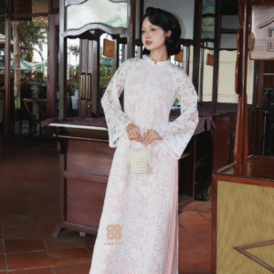 Áo Dài Cách Tân Linh Hương MARYMY Ren Hoa Cổ Trụ Đính Nơ