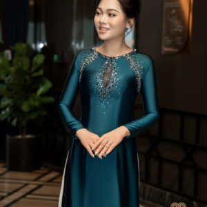 Áo Dài Mẹ Ngọc Nữ MARYMY Lụa Hàn Châu Đính Kết Kim Sa Trước Ngực