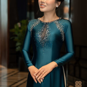 Áo Dài Mẹ Ngọc Nữ MARYMY Lụa Hàn Châu Đính Kết Kim Sa Trước Ngực