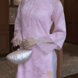 Áo Dài Cách Tân Hoa Vũ Hồng MARYMY Voan Dập Hoa Nổi Cổ Chéo Nơ-5