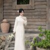 Áo Dài Cách Tân Hồng Lam MARYMY Chất Liệu Voan Hoa Dập Nổi Thiết Kế Cổ Trụ Thanh Lịch
