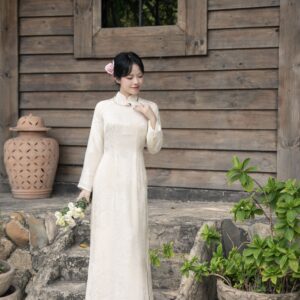 Áo Dài Cách Tân Hồng Lam MARYMY Chất Liệu Voan Hoa Dập Nổi Thiết Kế Cổ Trụ Thanh Lịch