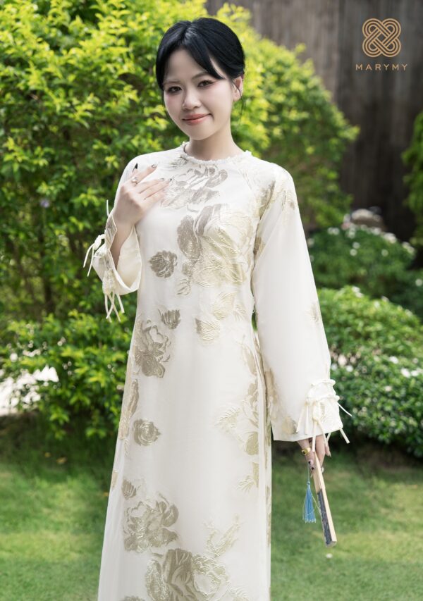 Áo Dài Cách Tân Kim Phụng MARYMY Chất Liệu Lụa Tơ Mịn Dệt Nổi Thiết Kế Nơ Hai Bên Tay Áo