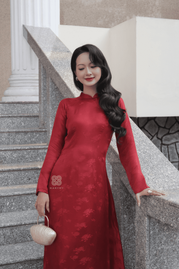 Áo Dài Cách Tân Liên Kiều MARYMY Tơ Tằm Họa Tiết Hoa Lá Sen