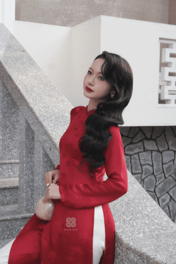 Áo Dài Cách Tân Liên Kiều MARYMY Tơ Tằm Họa Tiết Hoa Lá Sen