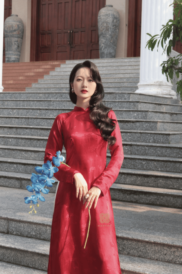 Áo Dài Cách Tân Liên Kiều MARYMY Tơ Tằm Họa Tiết Hoa Lá Sen