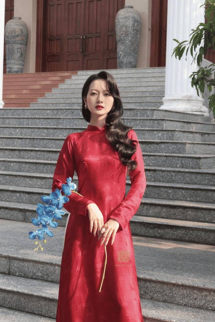 Áo Dài Cách Tân Liên Kiều MARYMY Tơ Tằm Họa Tiết Hoa Lá Sen
