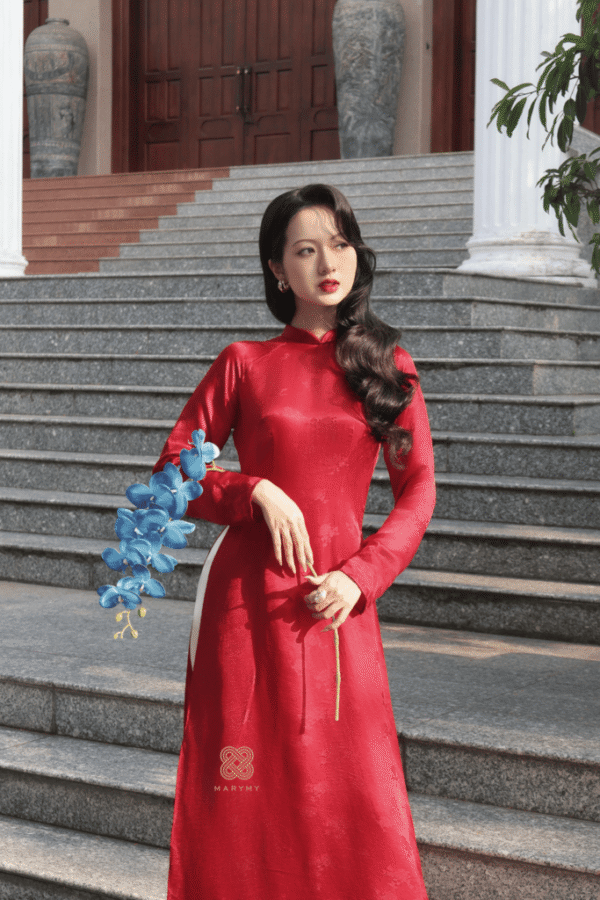 Áo Dài Cách Tân Liên Kiều MARYMY Tơ Tằm Họa Tiết Hoa Lá Sen