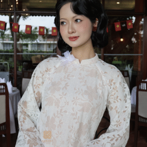 Áo Dài Cách Tân Linh Hương MARYMY Ren Hoa Cổ Trụ Đính Nơ