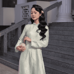 Áo Dài Cách Tân Thiên Yết MARYMY Tơ Tằm Cổ Trụ Đính Kết Pha Lê