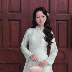 Áo Dài Cách Tân Thiên Yết MARYMY Tơ Tằm Cổ Trụ Đính Kết Pha Lê