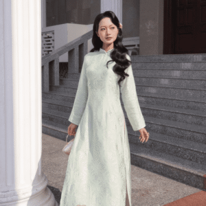 Áo Dài Cách Tân Thiên Yết MARYMY Tơ Tằm Cổ Trụ Đính Kết Pha Lê