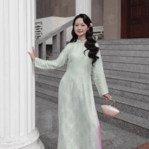Áo Dài Cách Tân Thiên Yết MARYMY Tơ Tằm Cổ Trụ Đính Kết Pha Lê