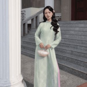 Áo Dài Cách Tân Thiên Yết MARYMY Tơ Tằm Cổ Trụ Đính Kết Pha Lê