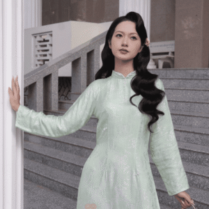 Áo Dài Cách Tân Thiên Yết MARYMY Tơ Tằm Cổ Trụ Đính Kết Pha Lê
